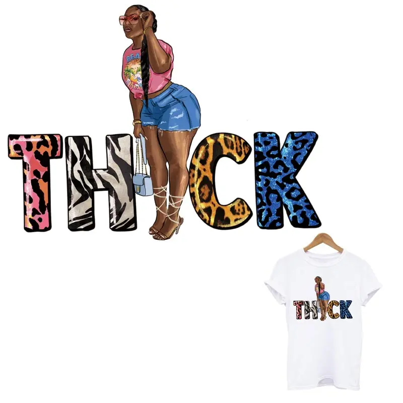 Fashion Thick Black Lady Thermal Heat Transfer Sticker Clothing DIY Washable Sexy Girl Patches Iron On Tranfer T-shirt Decor