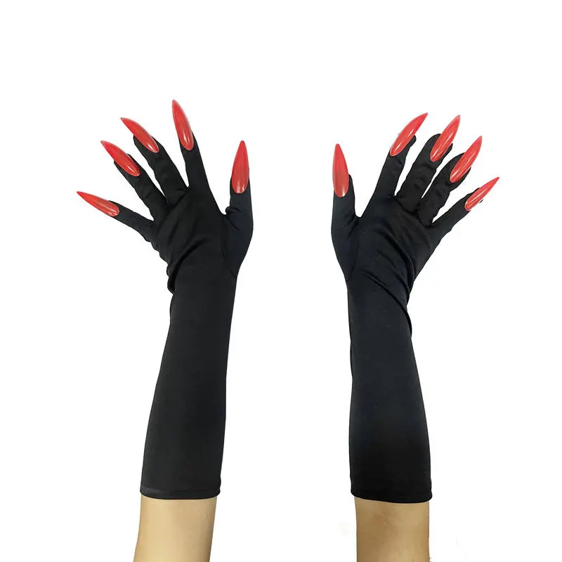Funny Gloves Long Nails Ghost Claw Gloves Long Performance Props Costume Party Halloween Props Black Red Claw Sleeves