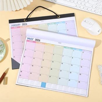 2026 Monthly Wall Calendar Rainbow Design Transparent Cover Large Format Planner (Jan-Dec 2026) For Students Home Organization