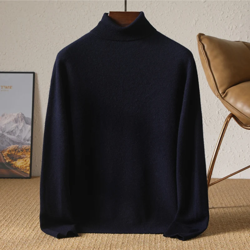 DjzDsm 100% Pure Wool One-Piece Ready-to-wear Men's High Lapel Pullover Autumn and Winter Basic Knitted Versatile Sweater 2