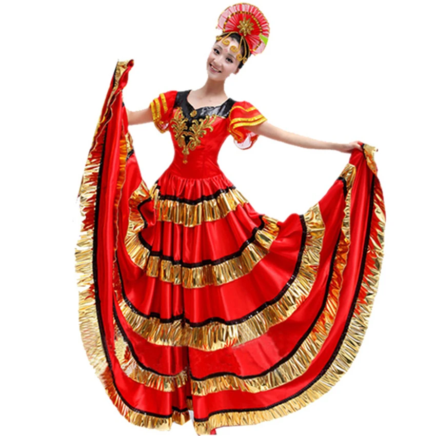 Women Spain Dress Flamenco Skirts Dance Costumes Spanish Gypsy Skirt Bigdance Flower Chorus Stage Performance Wear women flamenco dresses