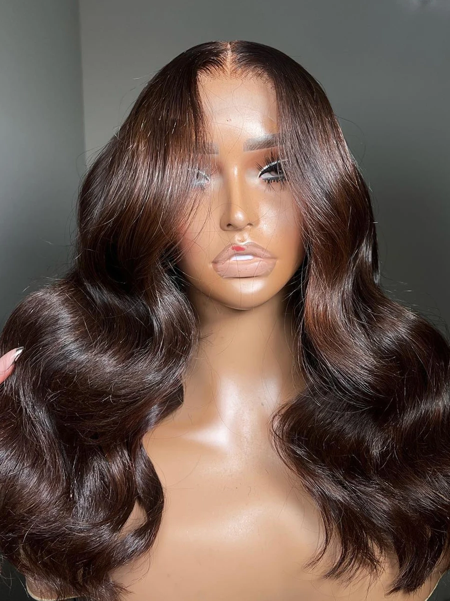 

Dark Brown Long 180Density 26 inch Soft Body Wave Lace Front Wig for Women BabyHair Natural Hairline Glueless Preplucked Daily
