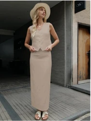 Women's Summer Fashion Vest and Skirt Set - L (Camel)
