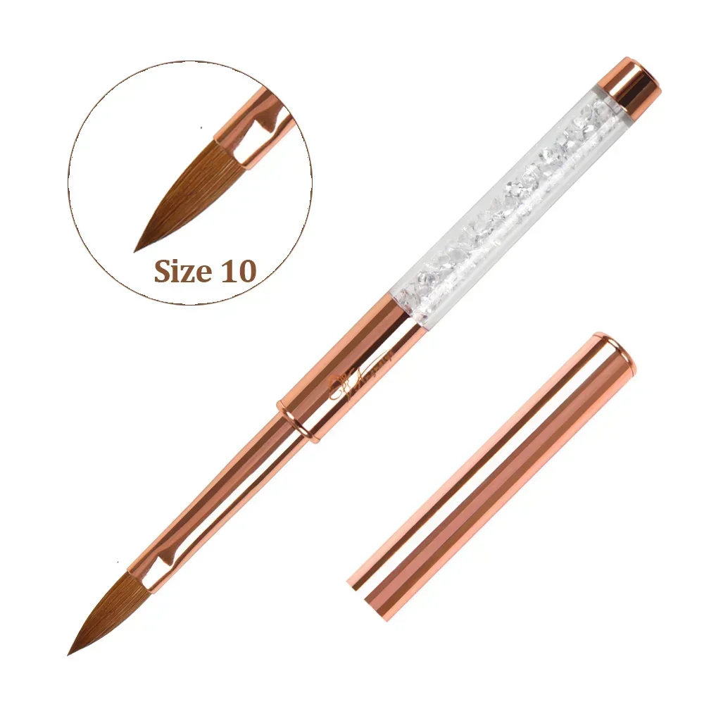ANGNYA #8#10Nail Kolinsky Nail Brush Rose Gold Professional 3D Nail Art Brush for Nails UV Gel Carving Liquid Powder Drawing Pen 2
