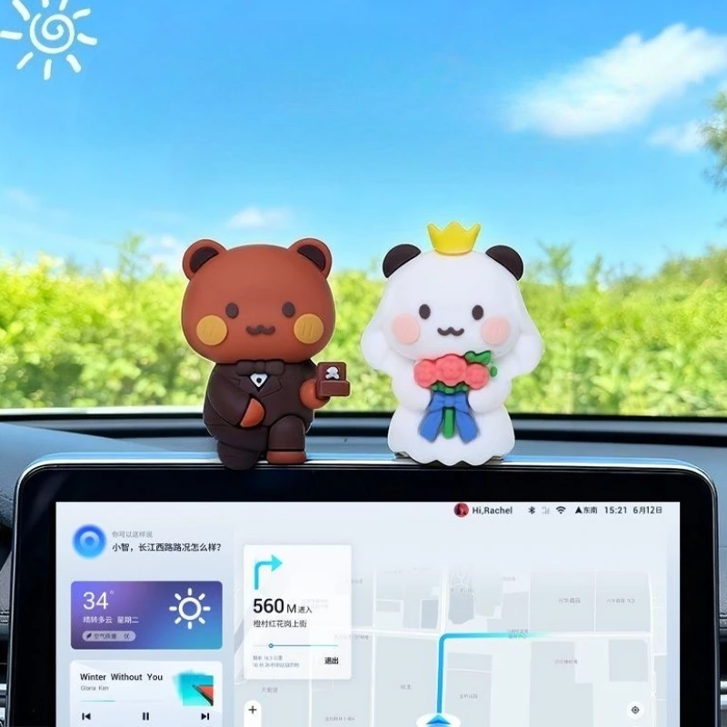 부부와 두두 판다 곰 피규어 인형 웨딩 피규어 미니 커플 동물 장식 인형 발렌타인데이 데스크탑 장식품
