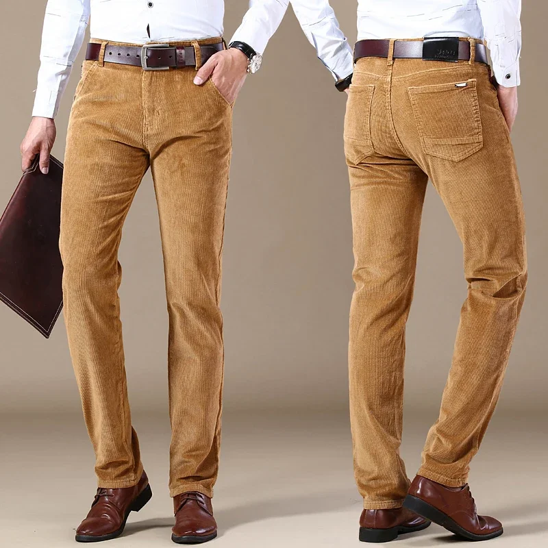 Men's Corduroy Pant Straight Fit Flat-Front Casual Chino Pants Business Fashion Trousers Male Brand Clothes 5