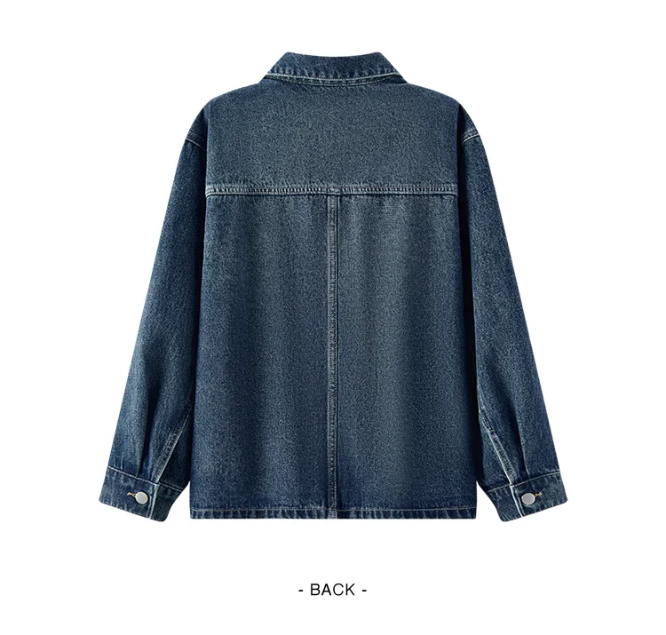 Denim Jacket Women Lapel Drop-shoulder Top Casual and Elegant 2025 Spring New Loose Jacket Instagram Trendy