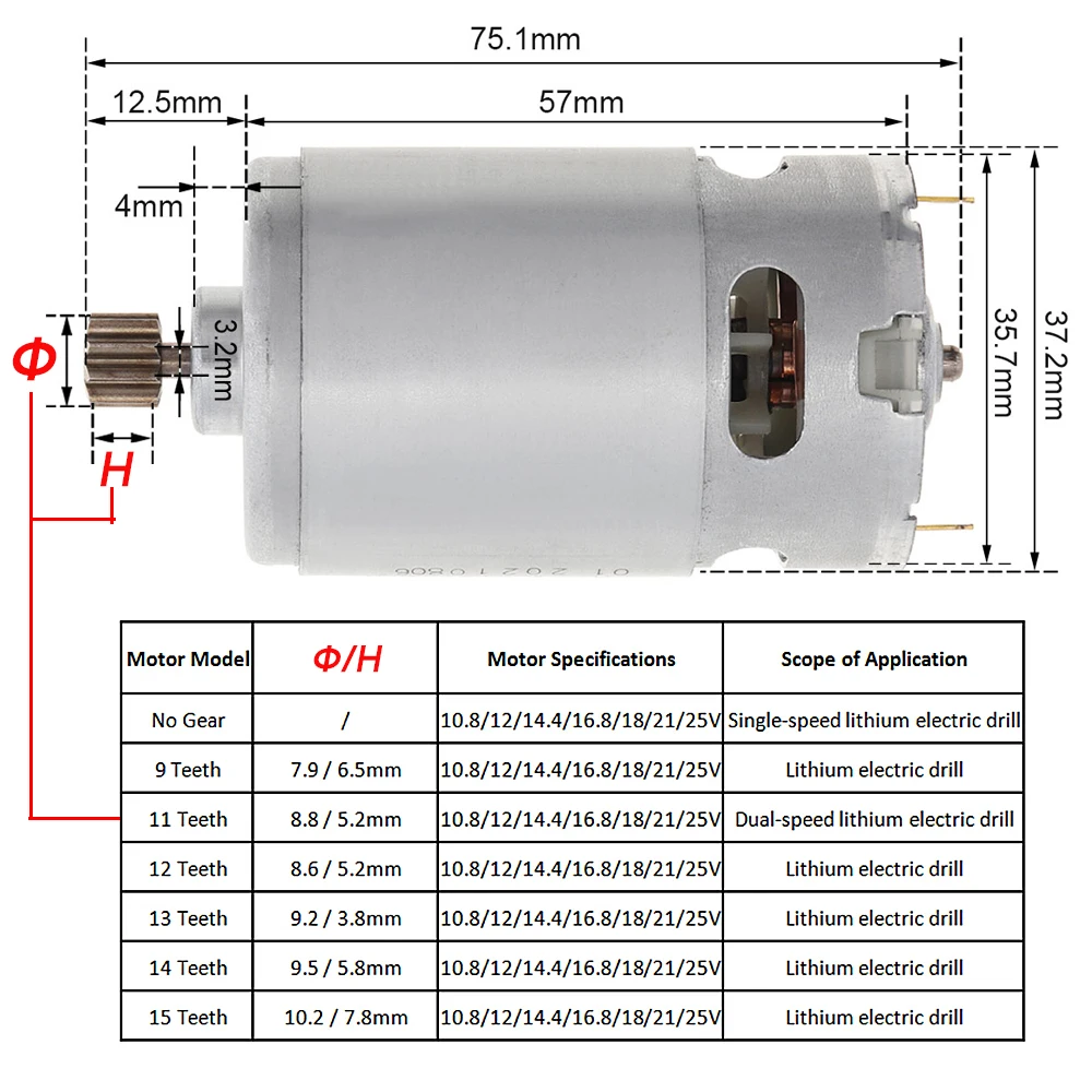 RS550 DC 모터 10.8-25V 21500-29000RPM 9/11/12/13/14 전기 드릴 스크루 드라이버 용 치아 전기 기어 모터 고 토크