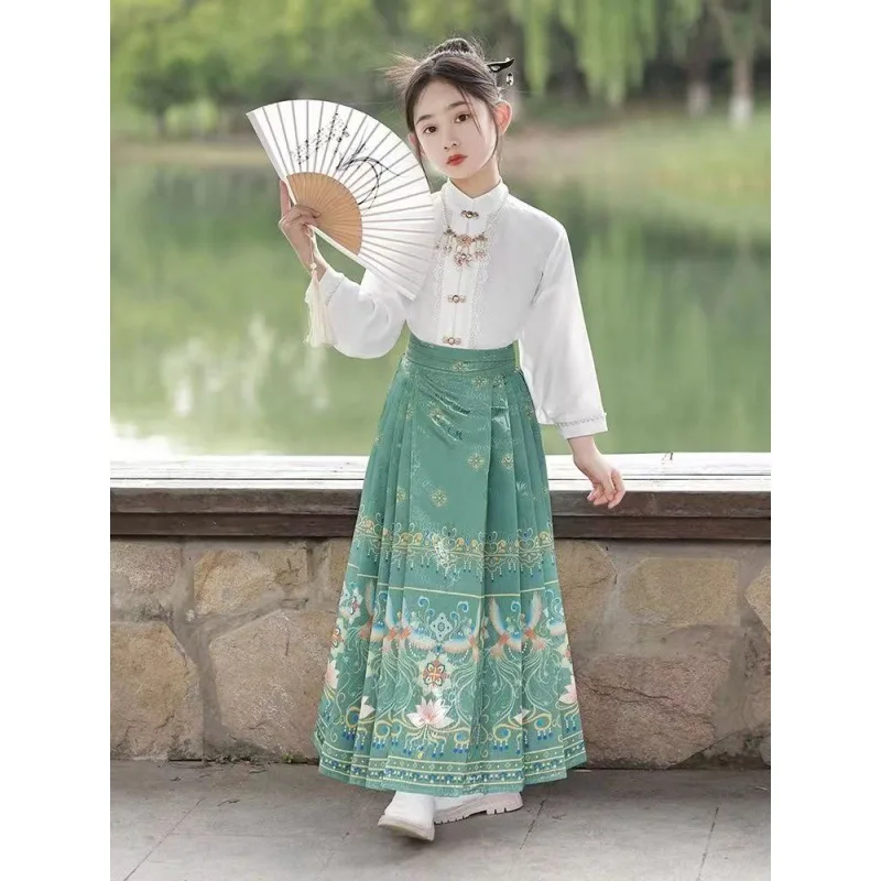 

Horse-Face Children'S Han Costume Girls' Ming New Skirt Ancient Style Printed Chinese