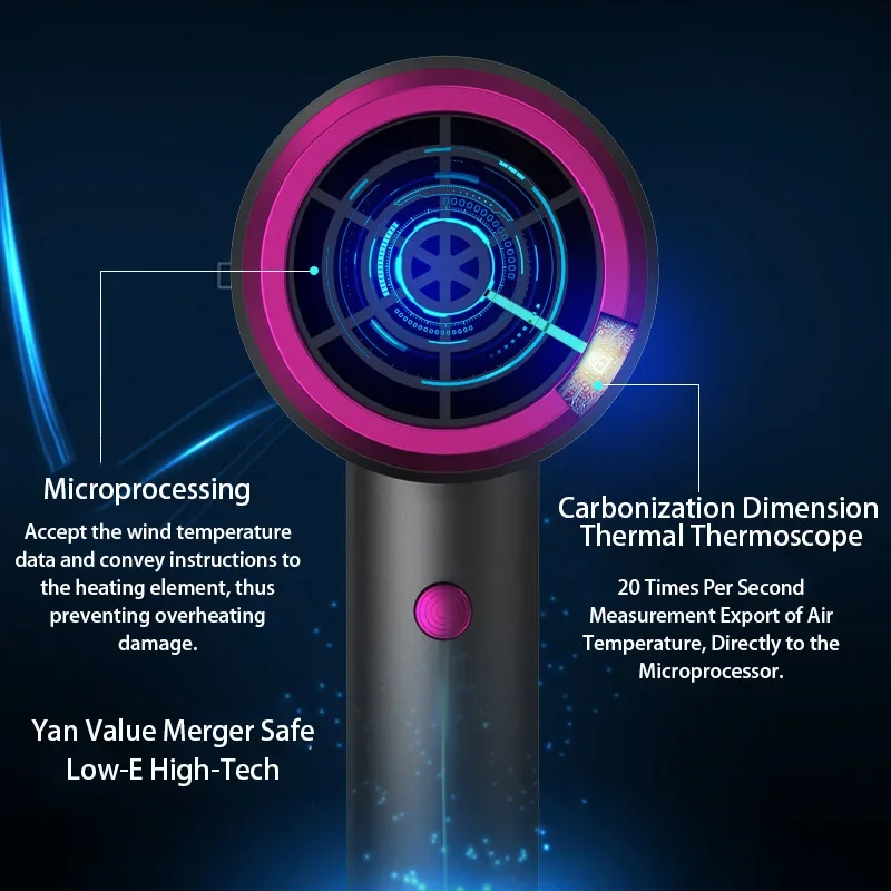 Professional Hair Dryer with Blue Light, Negative Ionic Blower and Electric Hairdryer Brush Comb 2