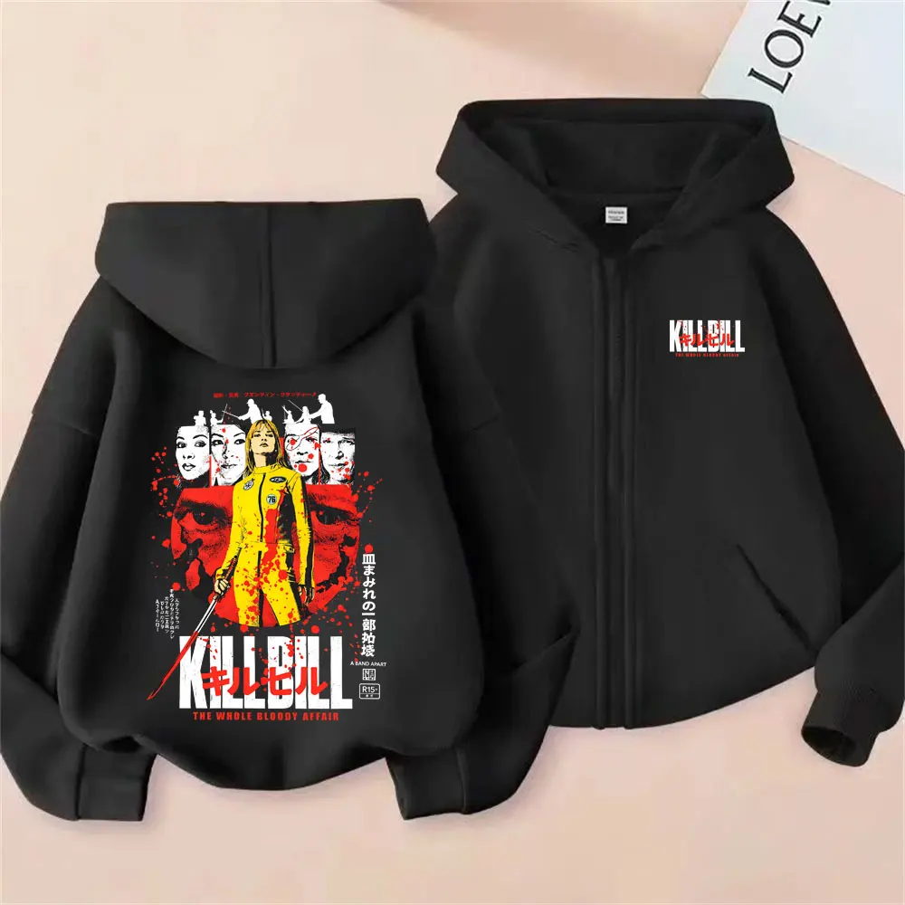 Film Kill Bill Reißverschluss-Hoodie Quentin Tarantino Film Pulp Fiction Zip-Up-Jacke Herren Damen Vintage Oversized Zip-Up-Sweatshirts