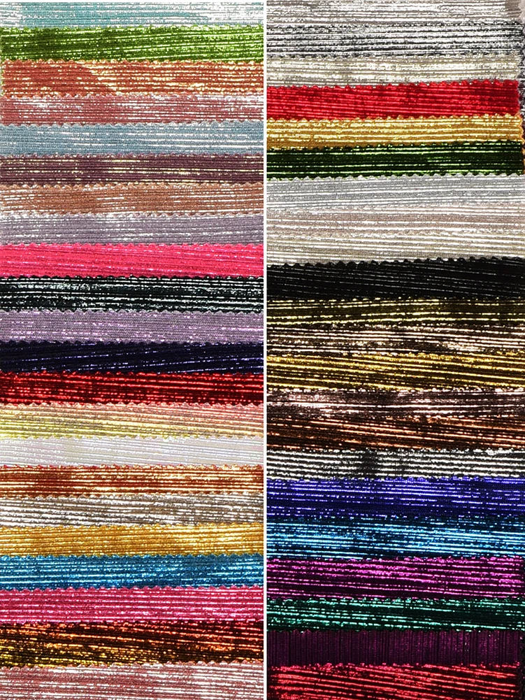 Stretch Bronzing Fabric Spandex Bronzing Fabric Pit Strip Bright and Colorful Striped Stage by Half Meter