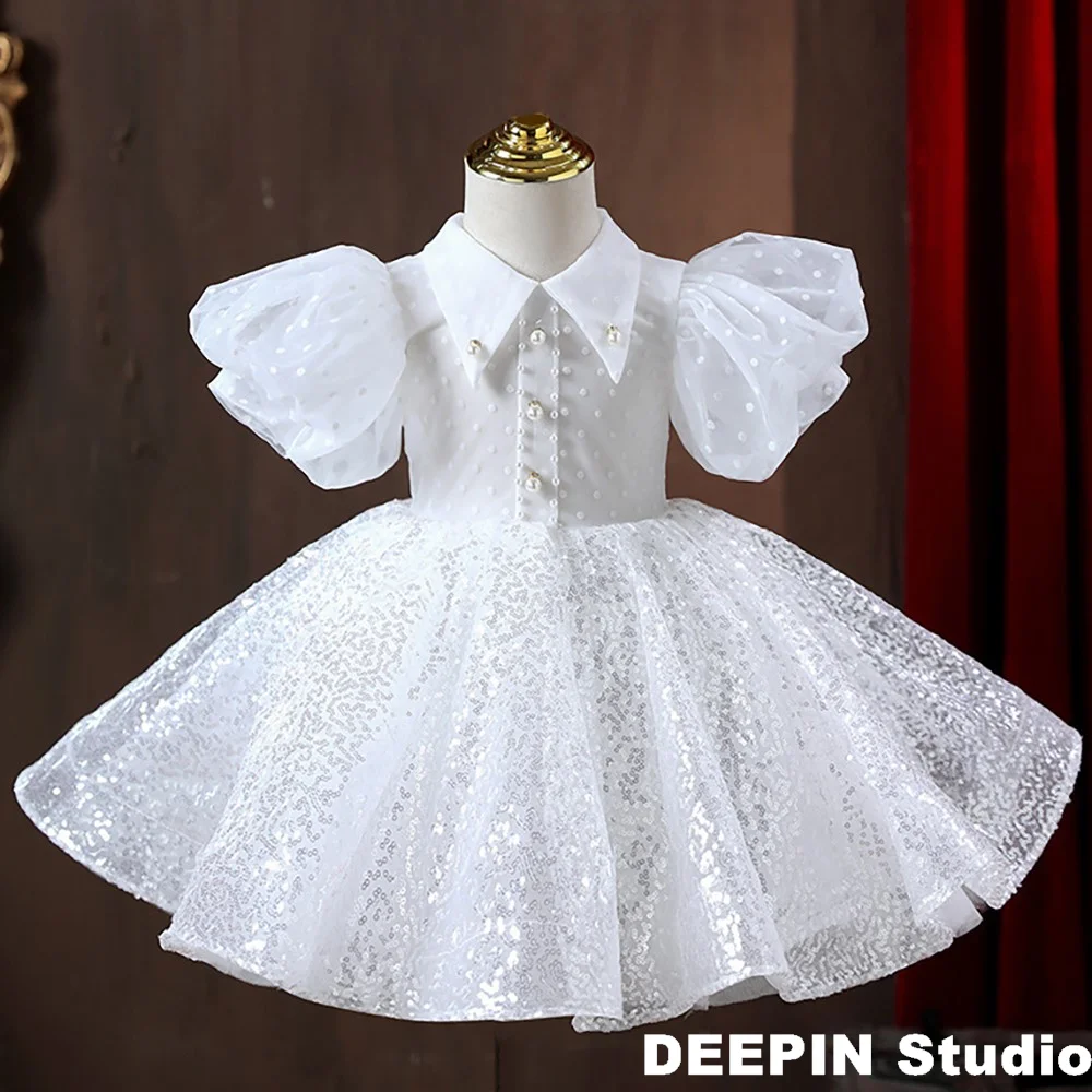 

Children's Girls Embroidered Dress 2024 New Girls Host&Piano Performance Costume Solid Color Girl Lovely Birthday Princess Dress