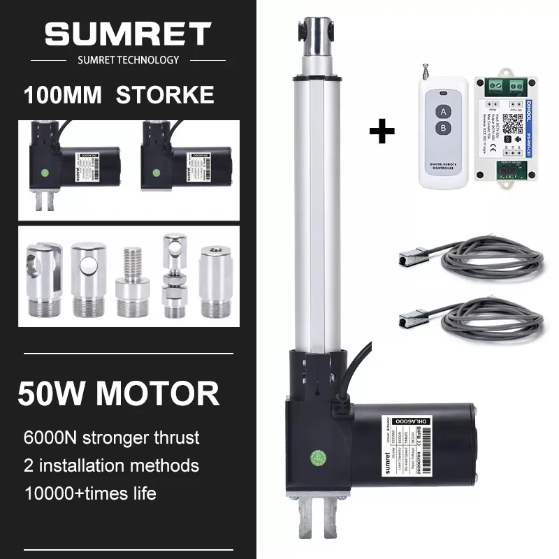 

0-100MM Adjustable Stroke 24V 12V Magnetic Electric Linear Actuator Kit With RF Remote Switch Control Bracket Set 6000N 2000N