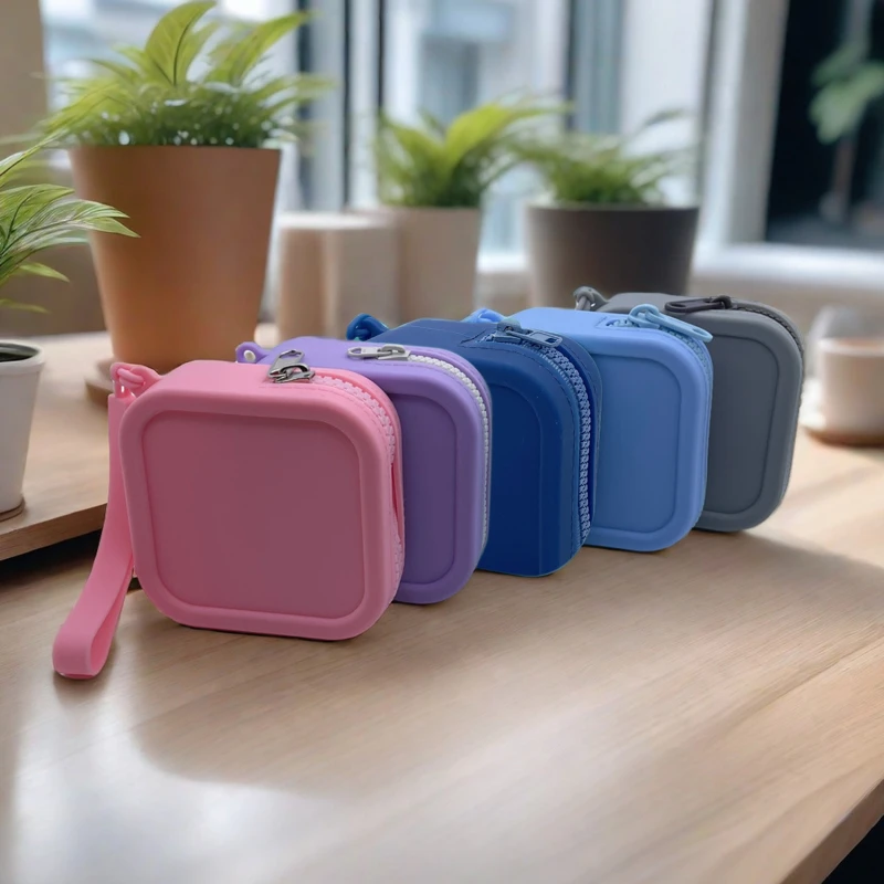 

Silicone Change Storage Bag Lipstick Bank Card Headphone Zipper Small Square Storage Bag Solid Color Multi-functional Key Bag