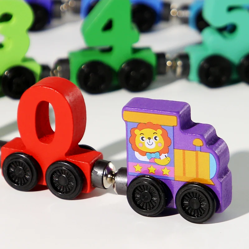 Trem magnético digital de madeira com números - Blocos de montar coloridos - Brinquedo educativo para desenvolver a coordenação motora._voghion.com