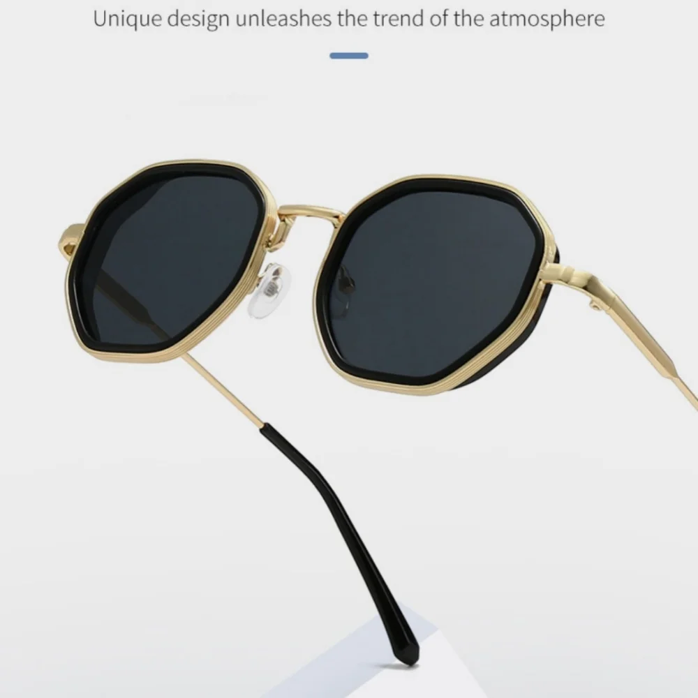 Uv400 Sonnenbrille, leicht, Retro, quadratisch, Farbverlaufsrahmen, Brillen, stilvolle Polygon-Sonnenbrille aus Metall zum Angeln, Wandern – Detail 5