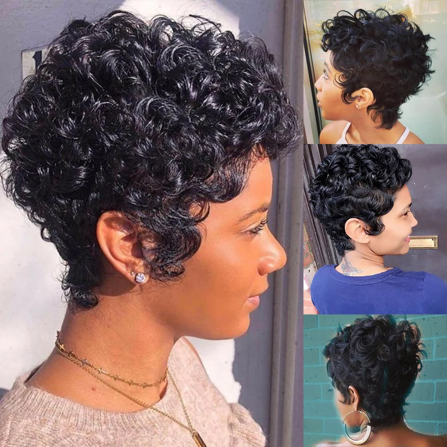 Rofa Perucas de Cabelo Humano Curto Corte Pixie para Mulheres Negras com  Franja, Cabelo Humano Curto Loiro Ombre Sem Cola para Mulheres Negras,  Cabelo Humano Marrom Ombre Peruca Pixie