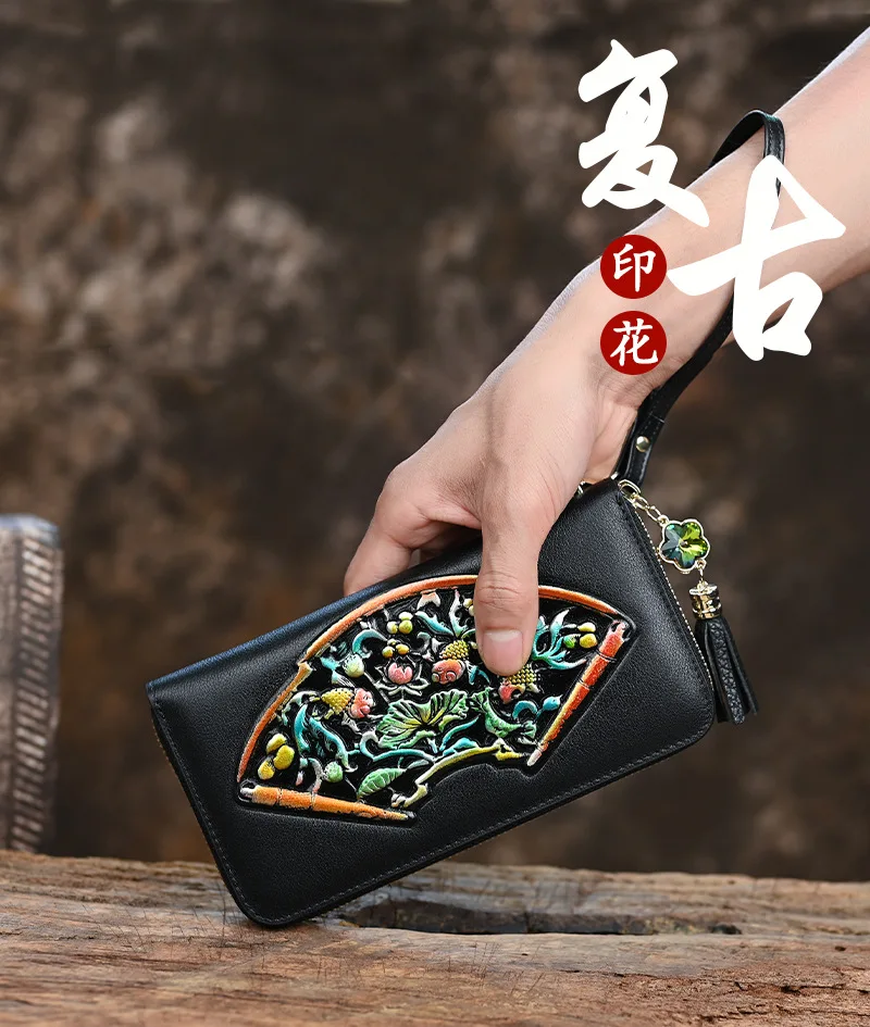Florale Geldbörse aus echtem Rindsleder, Blumendruck, echtes Leder, Geldbörse für Damen, 2025, neue Damen-Kartenhalter-Clutch – Detail 1