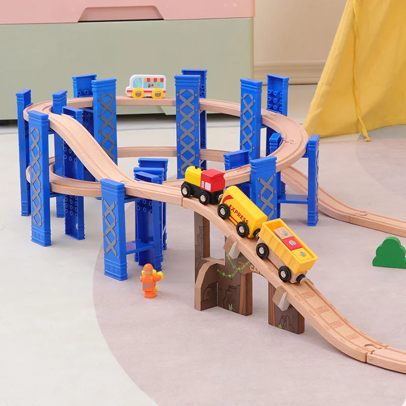 

Double-layer Viaduct Spiral Pier Set Wood Toy Circular Track Set Wood Magnetic Train Railway Puzzle Education Toy Birthday Gifts