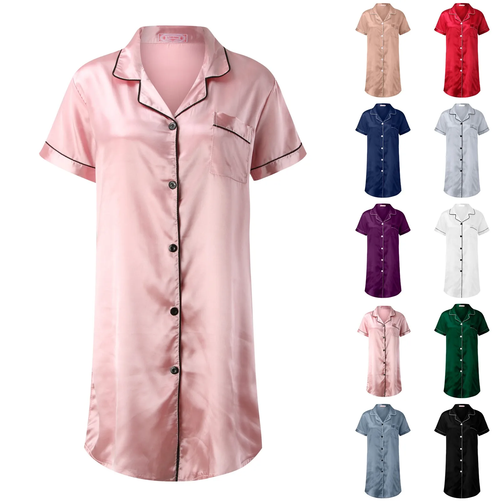 

Women Sleepwear Nightdress Shirt Dress Satin Nightgown Mini Slip Chemise Short Nightwear Sweat Casual Nightgowns For Women