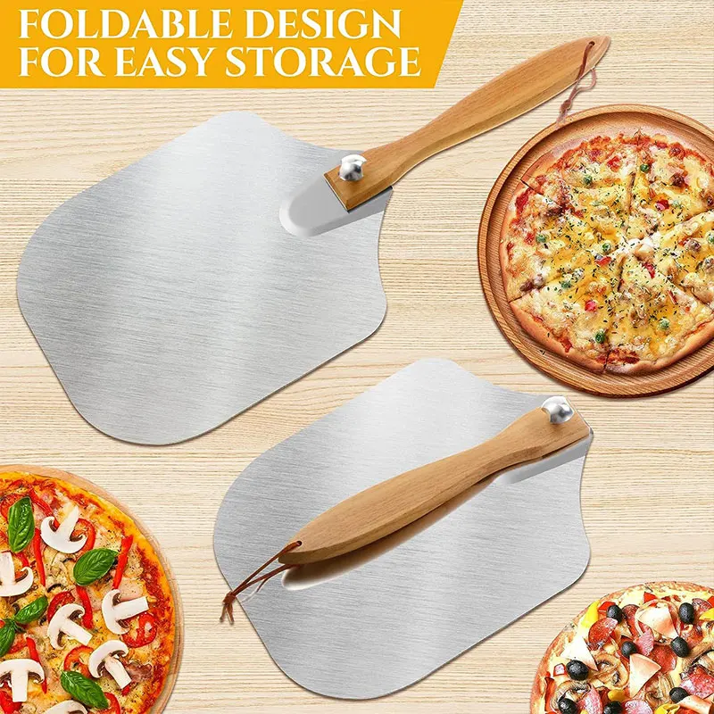 Relaxdays Pala Pizza Mango Madera Plegable, Paleta Acero Inoxidable, Panes  o Empanadas, 24 x 25,5