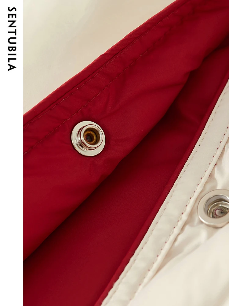 SENTUBILA Crop Down Jacket Winter for Women 2023 Elegant 90% White Duck Down Coat Stand Collar Reversible Wear Outwear W34Y49563