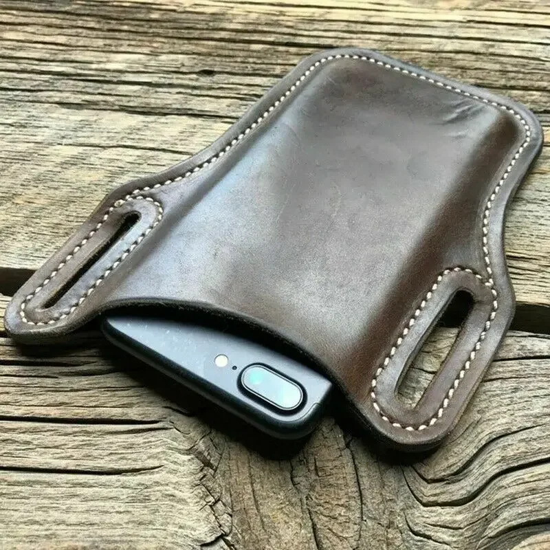 Men's Leather Phone Holster and Wallet - Belt Waist Bag for Travel and Outdoor Activities