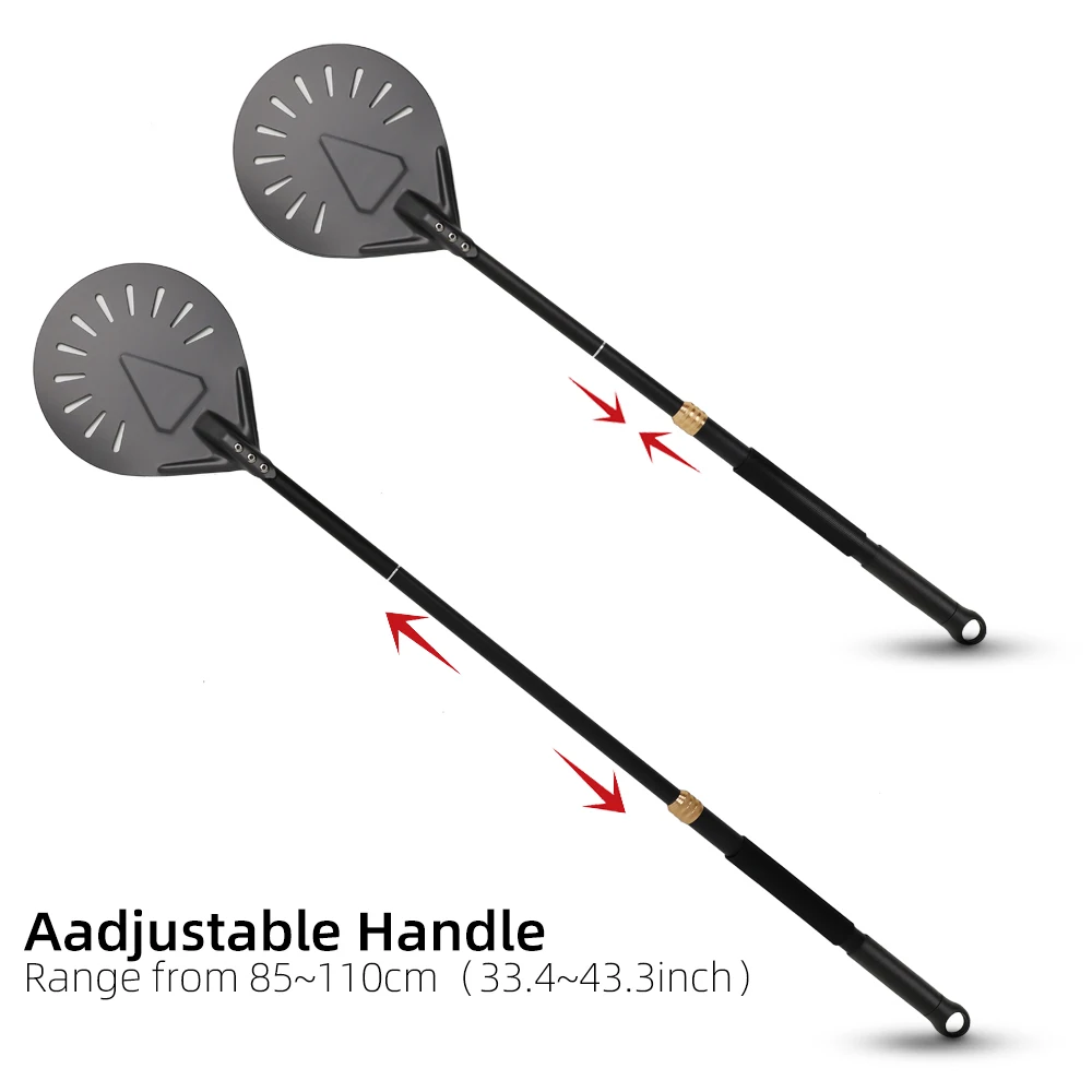 Adjustable Pizza Peel Turning Hard Anodized Paddle Round Pizza Baking Tools Long Handle Aluminum Shovel Nonstick Kitchen