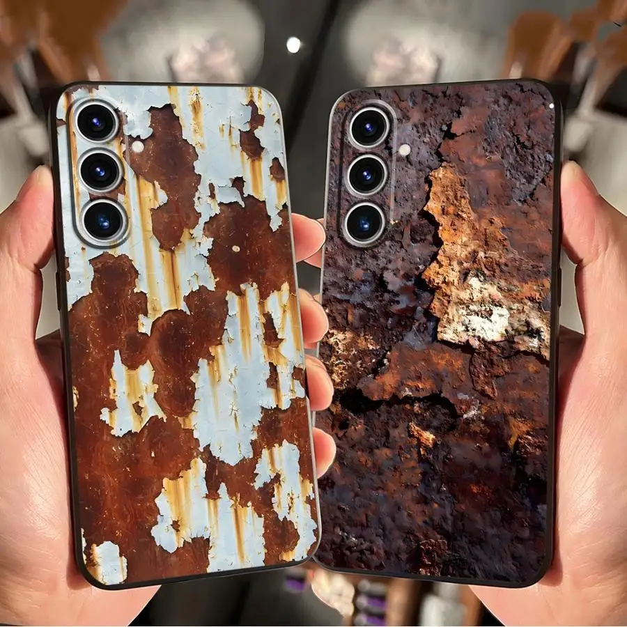 Vintage-Style Black Soft Phone Cover in Retro Rust Design