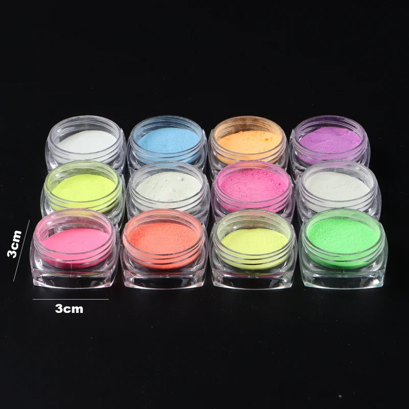 12er-Box im Dunkeln leuchtendes Nagelpulver, Neon-Phosphorpigment, fluoreszierender Glitzer, leuchtende Nagelkunst, Reibstaub, Maniküre-Dekoration – Detail 9