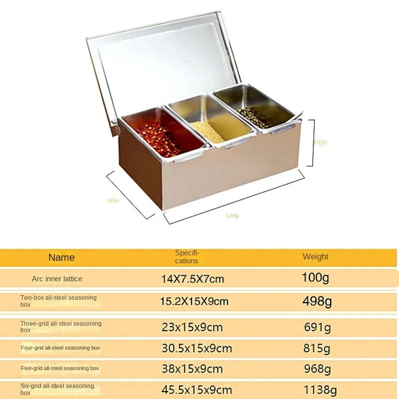 Premium 304 Stainless Steel Seasoning Box Chef's Storage Tank with Lid for Hotel and Restaurant Ideal for Home Kitchens
