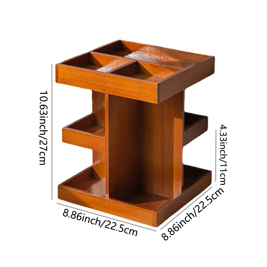 1Pcs Rotating Cosmetics Storage Rack, Wooden Retro Desktop Rotating Rack, Multi-Layer Cosmetics Storage Box, Multi-Functional Storage Rack, Wooden Multi-Layer Perfume Display Rack 5