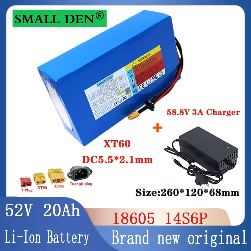 

52V 20Ah Li-ion Battery Pack 18650-14S6P Built-in High Power BMS for 48V 0-1200W Motor Electric Bike Scooter Battery+ 3A charger
