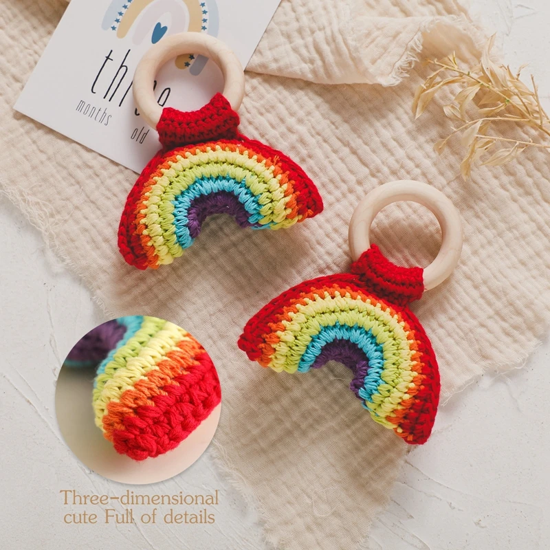 Baby Play Gym Toys Baby Crochet Rattle Wooden Ring Fruit Pendants Teether Toys Infant Play Gym Toys Fitness Rack Accessories Baby Montessori
