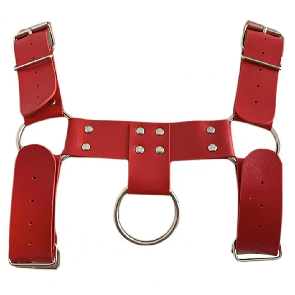 Men Back Strap Faux Leather Punk Style Rivet Decor Wide Fetish Gay Clothing Rave Body Bondage Cage Harness Sex Chest Strap