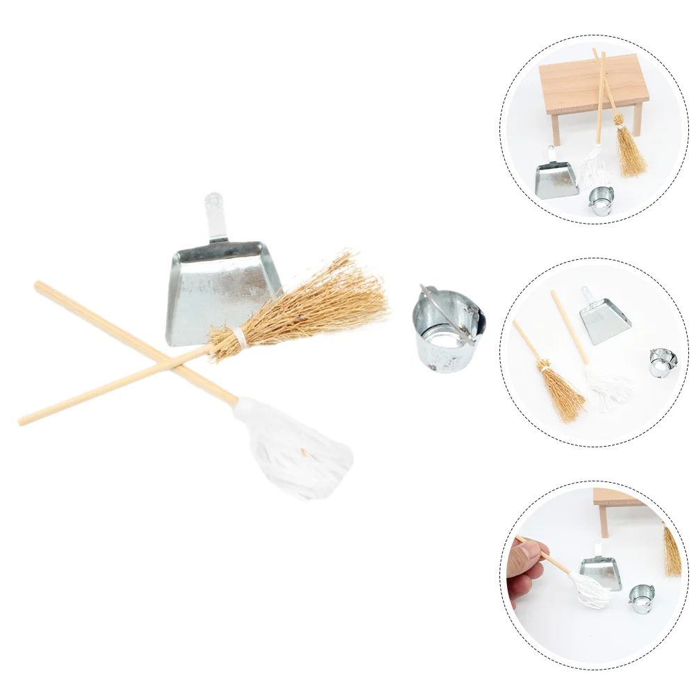 

1 Set Mini Dolls House Cleaning Accessories Miniature Mop Broom Dustpan Bucket Prop