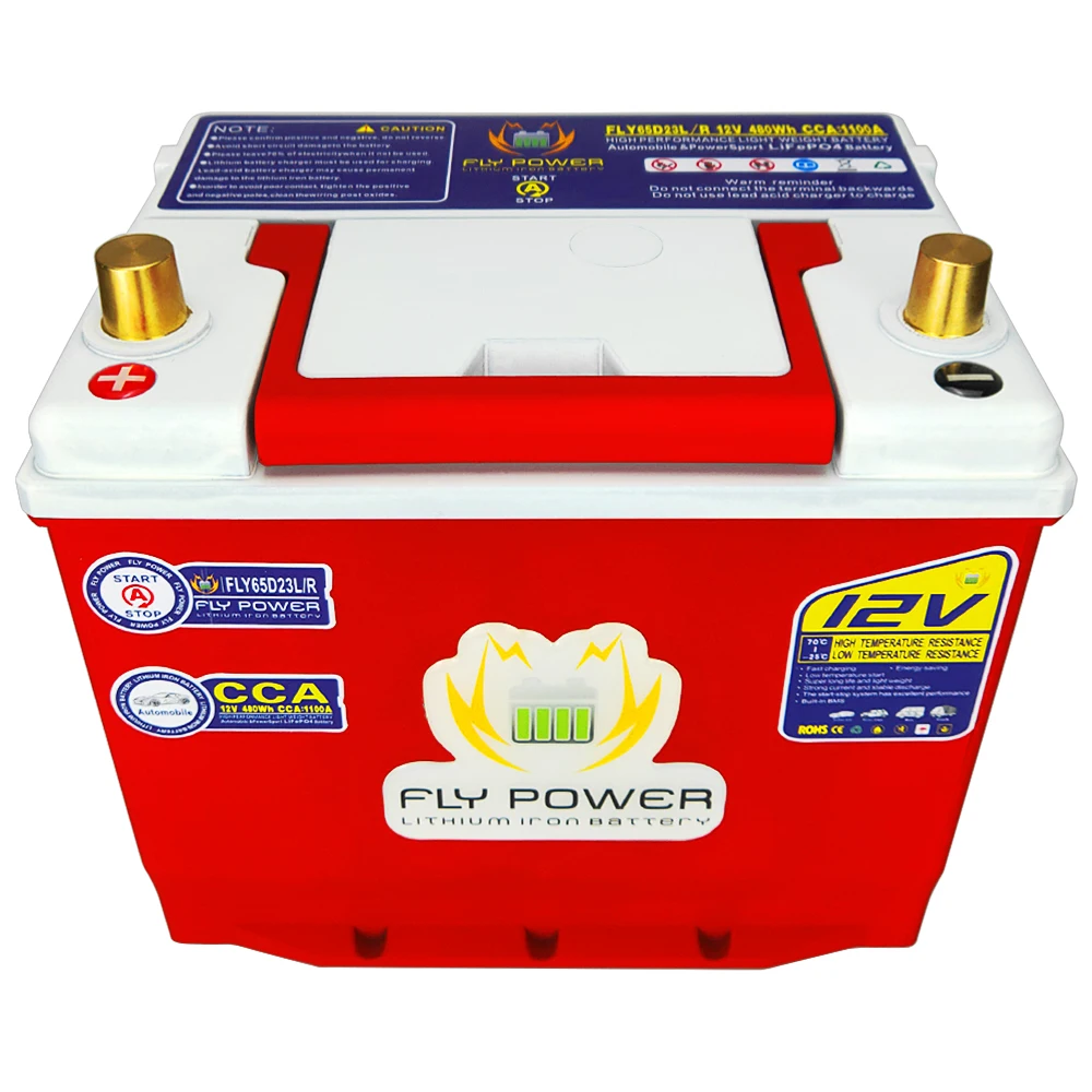 FLY65D23L/R High Power 12V 480Wh CCA1100A Automobile Lithium Iron Battery With BMS Voltage Protection LiFePO4 Battery