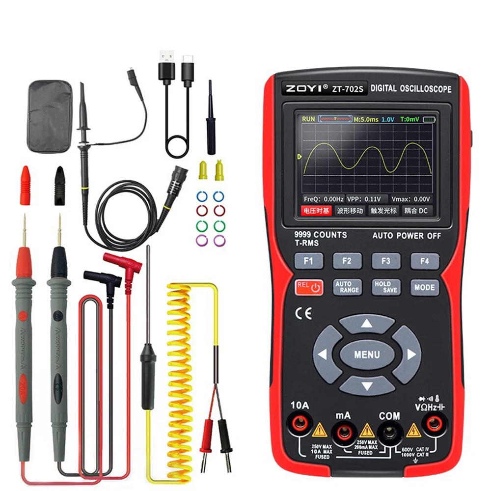 

ZT702S Digital Oscilloscope Handheld Signal Generator 2.9inch Color Screen Voltage Smart Multimeter Auto Repair Meter