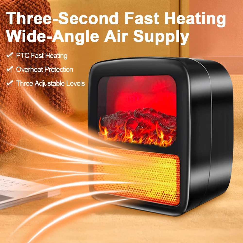 Electric Fireplace Heaters 400/1000W Portable 3D Flame Mini Electric Stove Warmer Space Heater for Home or Office 2