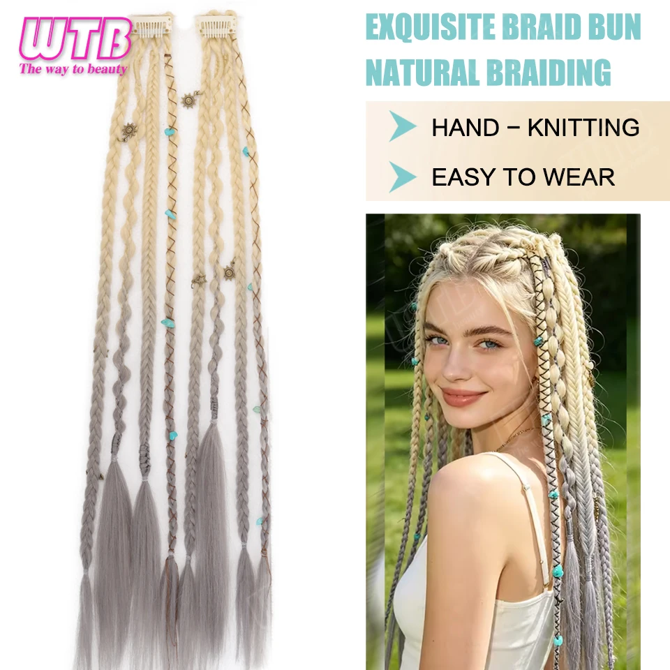 WTB Coppia di parrucche sintetiche intrecciate per donna, extension per capelli stile dreadlocks con clip BB, adatte per l'uso quotidiano e per le vacanze - immagine 2