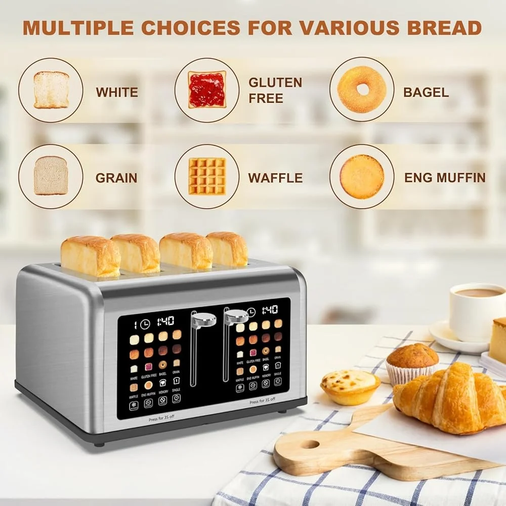 Stainless Steel 4-Slice Touch Screen Toaster with Dual Controls 6