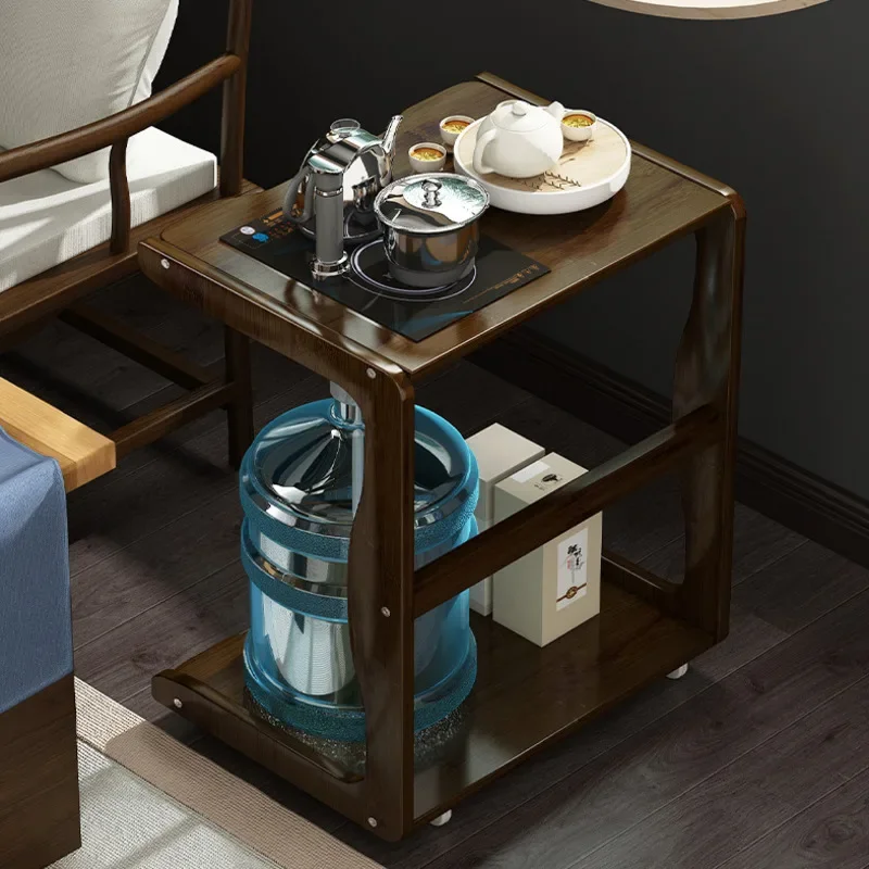 HighQuality Solid Wood Tea Cart MultiLayer Mobile Side Table Living Room Tea Set Storage with Organizer for Home Convenience