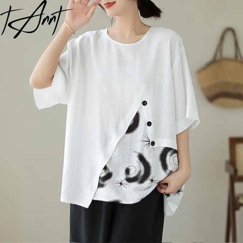 

Футболка женская ассиметричная свободного кроя с принтом, 2023