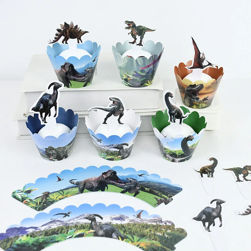 

16 Sets Jungle Animal Dinosaur Cupcake Topper Cake Cup Kids Birthday Party Cake Decorating Wrappers Baby Shower Party Supplies