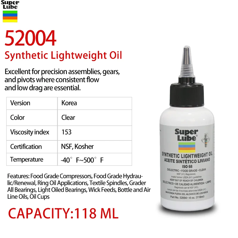 4oz Bottle 52004 Super lube Synthetic Lightweight Oil ISO 68 Excellent Oxidation Resistance Superior Heat Transfer