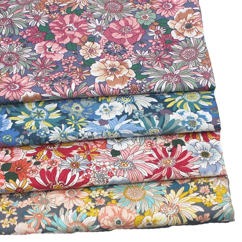 Viaphil 100% Cotton Graceful Blooming Flower Series  Pattern Printed Cotton Poplin Fabric Patchwork Cloth Dress Home Decor