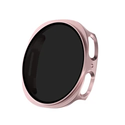 Enhanced Privacy Tempered Glass Screen Protector with Hard Case Cover for Galaxy Watch8 40mm (Rose Gold)