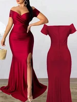 Classic High Slit Evening Dress Women Solid Maxi Long Dresses With Sleeves Wedding Bridesmaid Elegant Party Dresses 2025 Woman