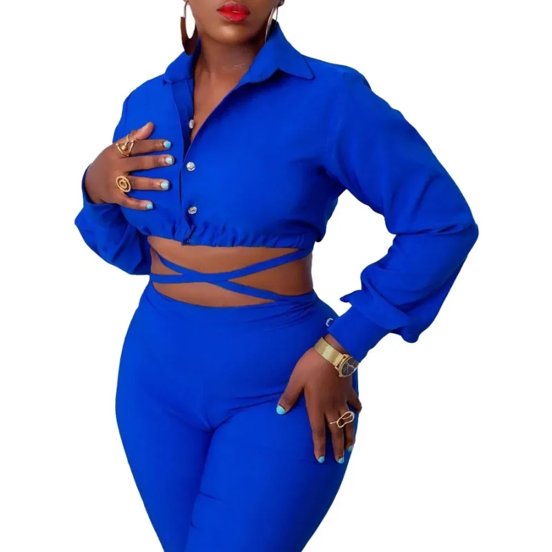 

Two Piece Set Africa Clothes African New Dashiki Fashion Solid Color Suit Top And Trousers Pants Party For Women Outfits